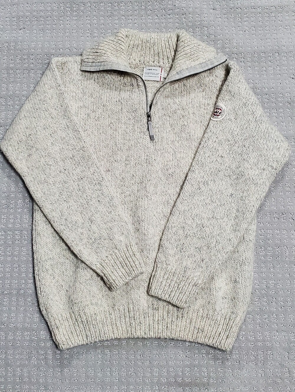 Devold Wool Knit 1/4 Zip Mock Neck Pullover Sweater Gray/Beige Men Size M